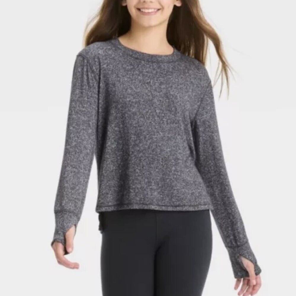 All In Motion Girls Long Sleeve Cozy Pullover Thumbhole Grey Shirt Size‎ S 6/7
